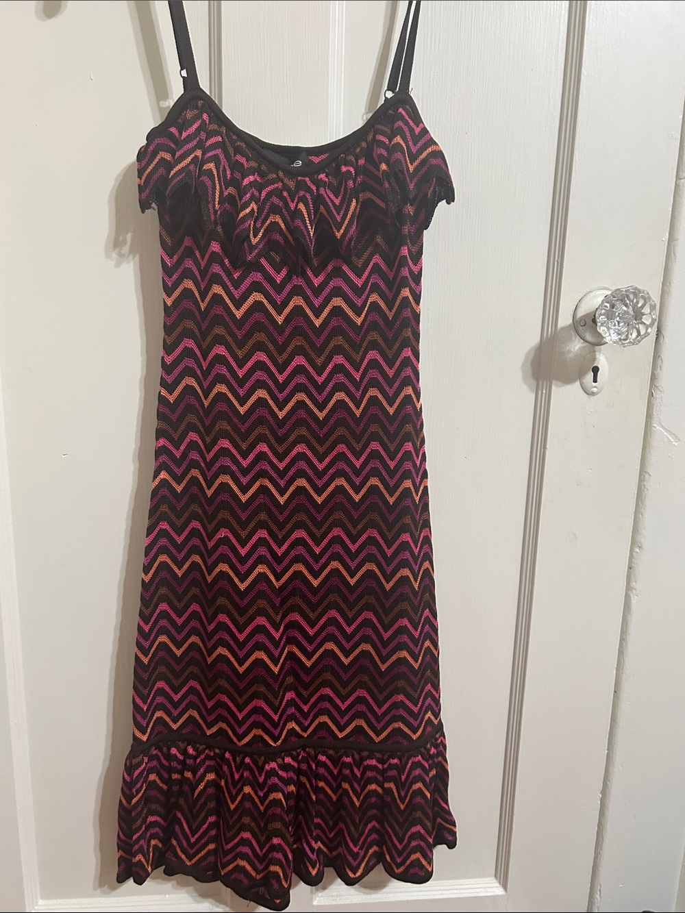 bebe Girls Chevron Ruffle Sundress in Pink, Orange and Black